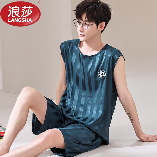 浪莎（LangSha）睡衣男款背心无袖短裤两件套装夏天薄款冰丝凉感速干球服大码学生 【冰丝无袖套装】 Q9901 L 男【100-125斤】