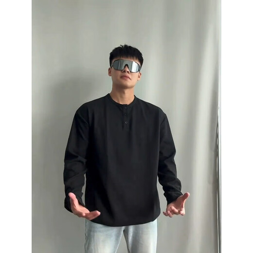 
Digada cleanfit Henry neck long-sleeved T-shirt for men's spring and autumn new plush sweater waffle American base shirt CQS-1381 white plush M