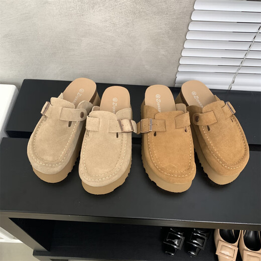 S.Sofea Birkenstock-Schuhe für Frauen im Frühjahr und im Sommer erhöhten Kork-Sohle Mules Retro-Stil 677-2 Aprikosenkamelfarbe 37