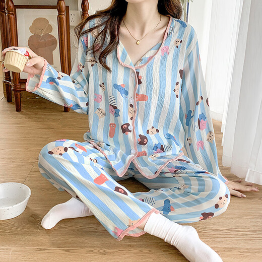 Hualin Mode-Pyjamas mit Brustpolstern für Frauen lange Ärmel Dünne Hauskleidung lose zweiteilige Set 846# Garden Elephant 180 xl