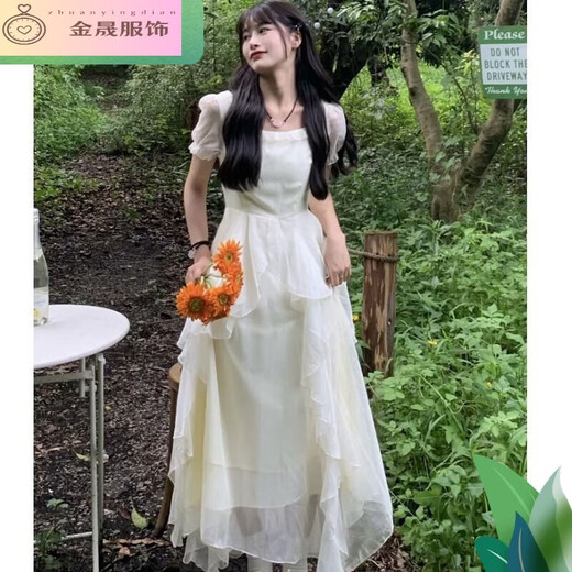 Nyckjk Prinzessin Kleid 2024 NEU NEUER Kurzärärmungs-Frühlingslicht-Hochzeitskleid-Design Feel Taille Hugging French Erst Liebe sanftes weißes Mondlicht Off-weißes Kleid kurzärmelige Eingröße L 110-120jin [Jin gleich 0,5 kg]