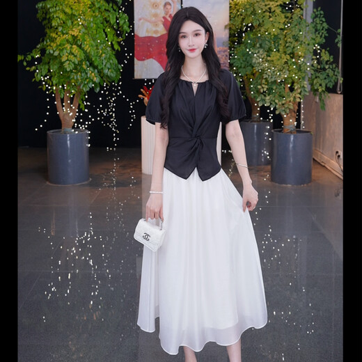 Gloria zweiteiliger Kleid Sommer Neues Produkt Temperament Slim Top A-förmiger Rock Pendeln formelle Kleidung 1E4LAB720 00B Black-1e4lab690 xl