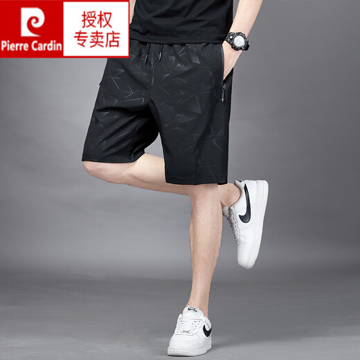 皮尔卡丹（pierre cardin）五分裤男士夏季冰丝薄款速干透气休闲宽松加大码运动短裤沙滩裤子 7029黑色 4XL 180-195斤