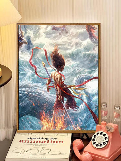 咏幻2025新款哪吒2之魔童闹海数字油画敖丙手工绘填充涂色高颜值画 LL12128 丙烯颜料+专业油画布+多支