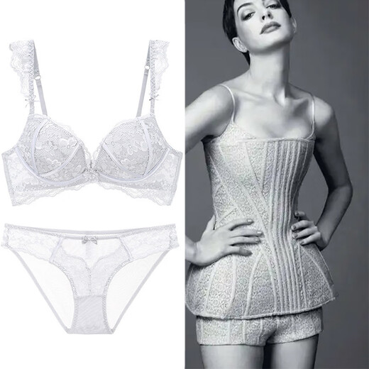 Victoria Palace Wireless Underwear, Small Breasts Gathering and Enlarging, Secondary Breast Adjustment Bra, Sexy Lace White Inner Set, Red Set 75C/34