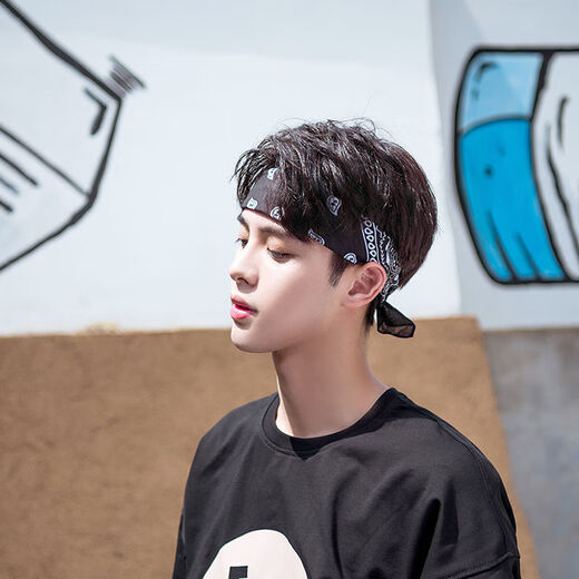 Chengyang Sweat lidera la diadema con la cabeza de la cabeza de los hombres Hip-Hop Street Band de la banda de cabello de estilo coreano Sports Protection Sweat-Absorbing y limpia del tocado personalizado Negro