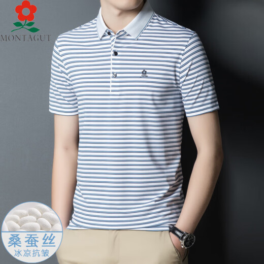 
Mengtejiao official website men's short-sleeved T-shirt middle-aged dad's casual striped POLO shirt ice silk A829-red M 165 suitable for 100-115Jin [Jin equals 0.5 kg]