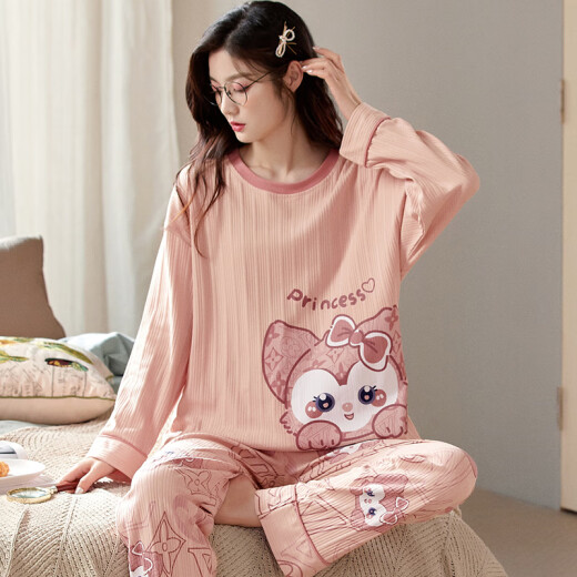 Pyjama für Frauen im Frühlings- und Herbst koreanischen Cartoon süße Langschläfe zweiteiliger Anzug Sommer Herbst- und Winter-Prinzessinstil Home Clothes Pink GXT9928 Bildfarbe M (Empfohlen 75-95Jin [Jin gleich 0,5 kg]))