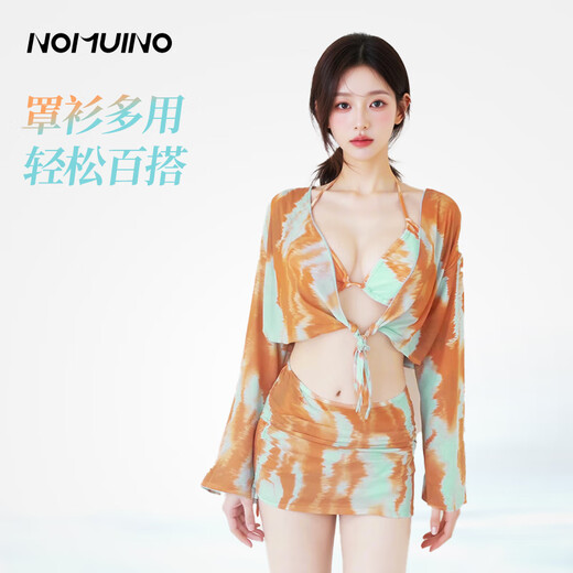 Nomuyi swimsuit women's retro new bikini four-piece long-sleeved sunscreen covering conservative high-end island resort hot spring high-end four-piece set M recommended 95-105 Jin Jin equals 0.5 kg