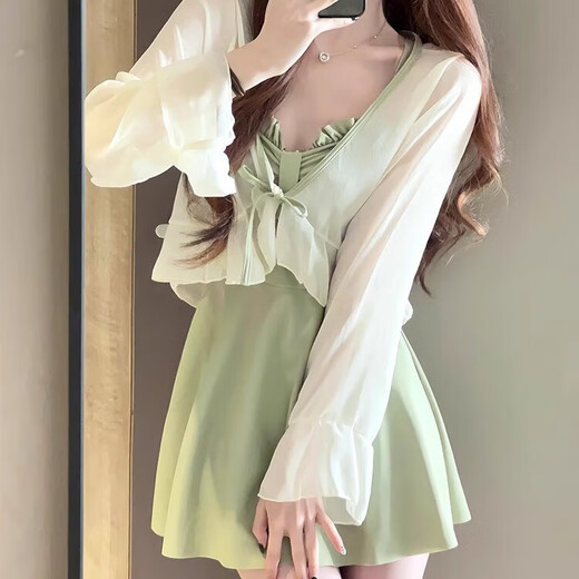 Quchen swimsuit for women in hot springs 2025 new hot spring swimsuit slimming swimsuit swimsuit for women skirt style beach skirt avocado green swimsuit (with jacket) one size fits all recommended 70-120Jin Jin equals 0.5 kg