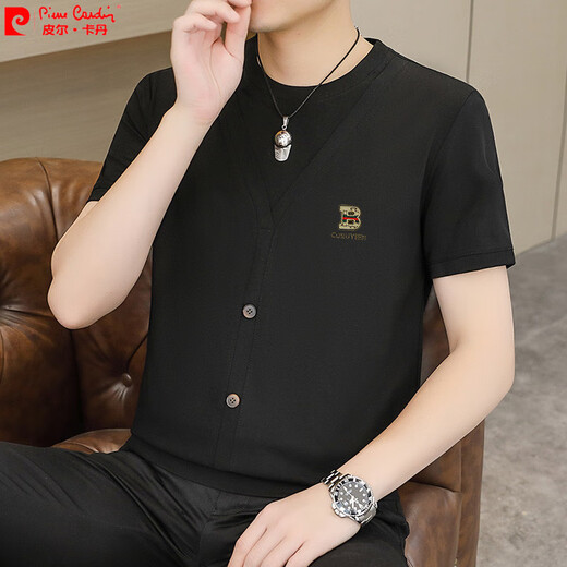 皮尔卡丹（pierre cardin）假两件短袖t恤男年夏季新款冰丝凉感青年潮流圆领上衣服 FF-6623白色 2XL