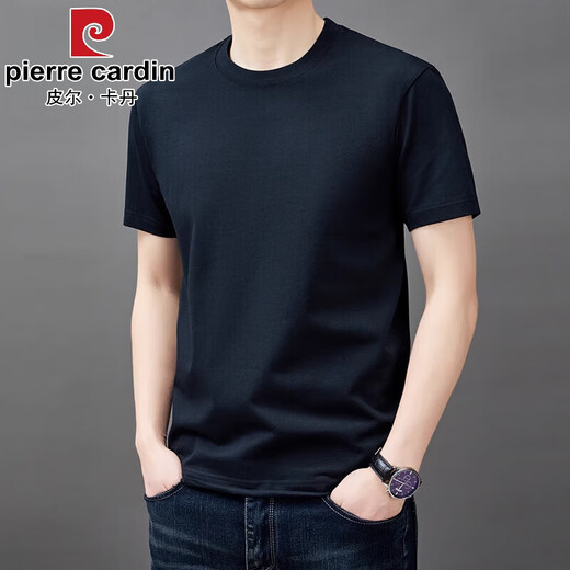 皮尔卡丹（pierre cardin）短袖t恤男士夏季薄款时尚简约纯色上衣潮流休闲体恤衫男T YS9929黑色 XL 180 推荐【141-160斤】