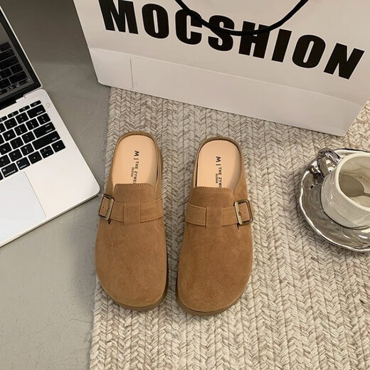 Flat untere Halbschneider für Frauen, die 2025 neue Frühling ein-Fuß-Birken-Schuhe faul schwangere Frauen einzelne Schuhe Khaki 38