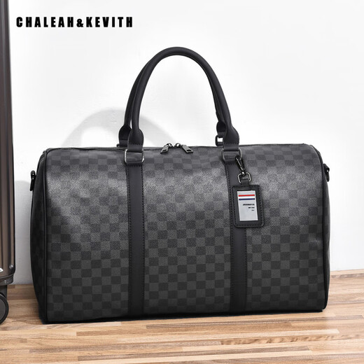 CHALEAH&KEVITH男士旅行包牛皮单肩手提包行李袋大容量出差行李包健身包收纳袋 ck778格子