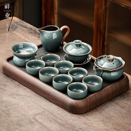 XMSJ Kiln Ice Crack Tee Set für häusliche Anti-Scenen-Teekannenbüro Kung Fu Cover Schüssel Tee Tasse Set 12023 Handgrabungstopf + Sechs Tasse + gemeinsame Tasse + Teeleck + Tee Geyao Chuhua Meiziqing Tee Set Set Set Set Set Set Set Set Set Set Set