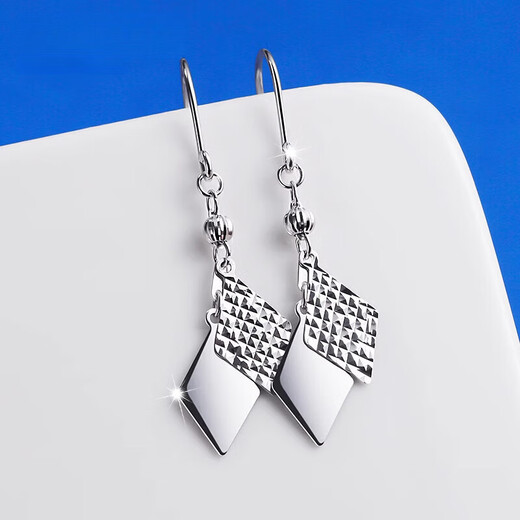 Bovia Pt950 platinum earrings for women, long platinum earrings, diamond-shaped ear hooks, geometric earrings, ear wires for girlfriend, diamond-shaped ear hooks (two pieces), about 2.4-2.6 grams