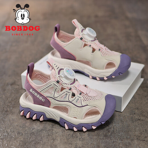 BOBDOG girls sandals 2025 new summer medium and large children's soft sole non-slip toe children's shoes girls outer wear sports shoes MQ223 pink 27 inner length 167mm