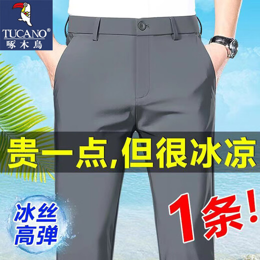Pic de bois d'été mince glace de soie élastique et non ferrovine élastique et sans fer pantalon décontracté suspendu pantalon long bs01 bleu marine + bs01 noir 32