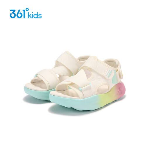 361 Shopping mall same style girls sports sandals 2025 summer new style medium and large children breathable versatile non-slip sandals soft elastic technology feather white/light transparent green 37