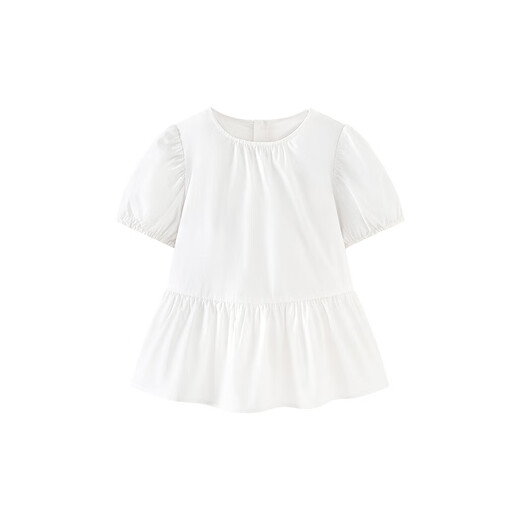 Mini Balabala Girls Pure Cotton Soft Puff Sleeve Short Sleeve Shirt Summer New Baby Sweet Top Pearl White 10201 120