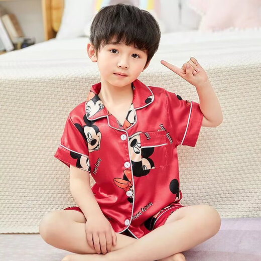 迪士尼（Disney）夏季短袖儿童睡衣冰丝薄款夏天男童真丝小女孩宝宝卡通家居服套装 679男童 170 8码建议身高90-105cm