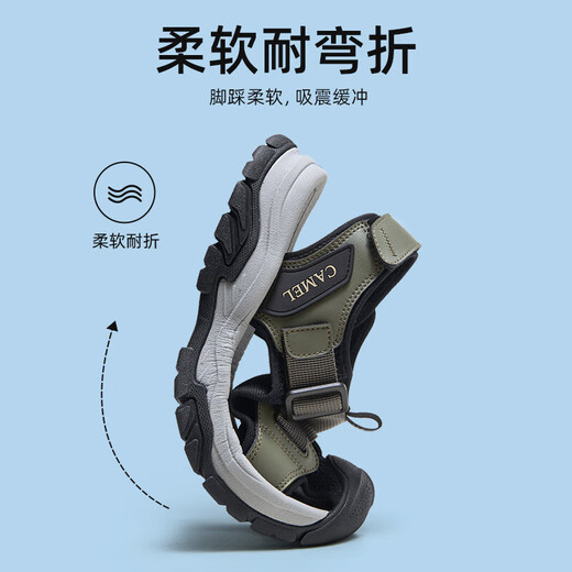 骆驼（CAMEL）户外休闲魔术贴包头洞洞沙滩运动凉鞋男 G14M076677 曙光绿/黑 42