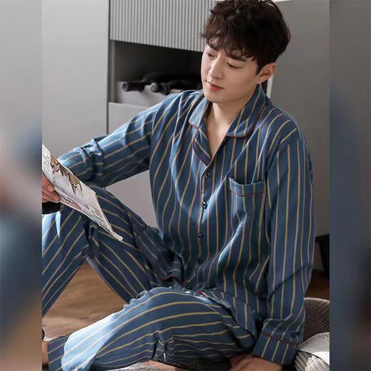Cat Ren Nian Pajamas Men Summer Summer Spring de manga larga y otoño Estudiante de la solapa para hombres del hogar Juego de solapa de gran tamaño de gran tamaño