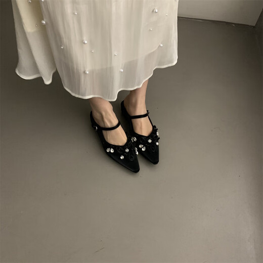 S.SOFEA inner heightening Mary Jane single shoes women's spring and summer bow half slippers 838-3 black 35
