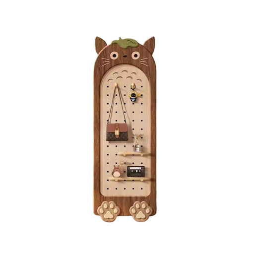 聚驰中古风龙猫隐藏式全身镜子洞洞板玄关装饰画转角隐形推拉穿衣镜画 A款：洞洞板镜子+精雕+金铝合金框 画41*118镜35*100+左推拉