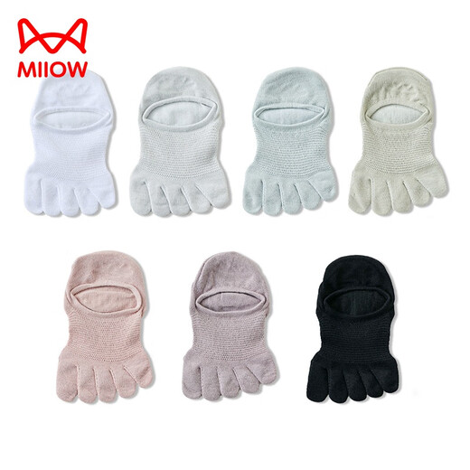 MiiOW Five Toe Socks Pure Cotton Yoga Socks Women's Non-Slip Breathable Summer Deodorant Socks T-Toe Socks Pilates Socks Women's White + Light Gray + Khaki + Black + Dark Gray (5 Pairs