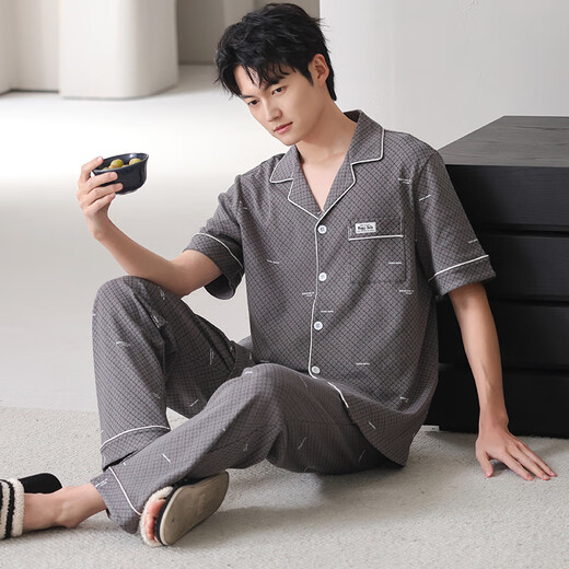 含蕊男士睡衣春秋款长袖休闲家居服大码套装 N9856 175 L