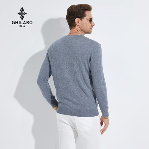 GHILLO/GULAOGINOR Patrón de logotipo de bordado para hombres Cardigan de punto de lana de manga larga 6410-90 gris m/170/48