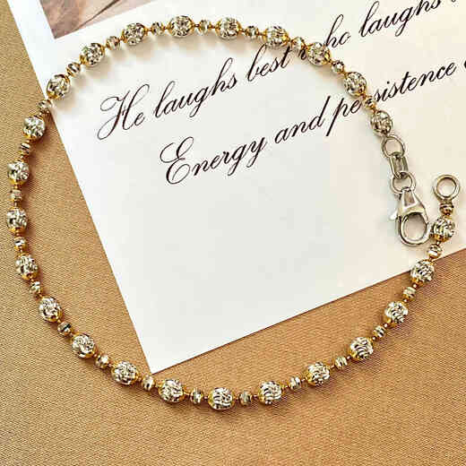 Chishe 18K gold olive bead diamond bracelet vs large and small two-color bouncy bead bracelet plain gold for women, fashionable and versatile, white + light gold