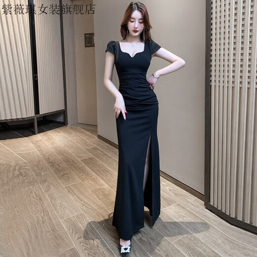 飘朵芸性感深V礼服包臀连衣裙女足疗足浴洗浴技师上班工作服 3882黑色 S 建议80-95斤