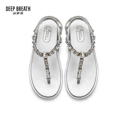 Deep Atem Tief Atem Frauenschuhe Sommer-Strass-Clip-Toe Klettklasse Flat Flip Flop Sandalen Ax14118 Silber 37