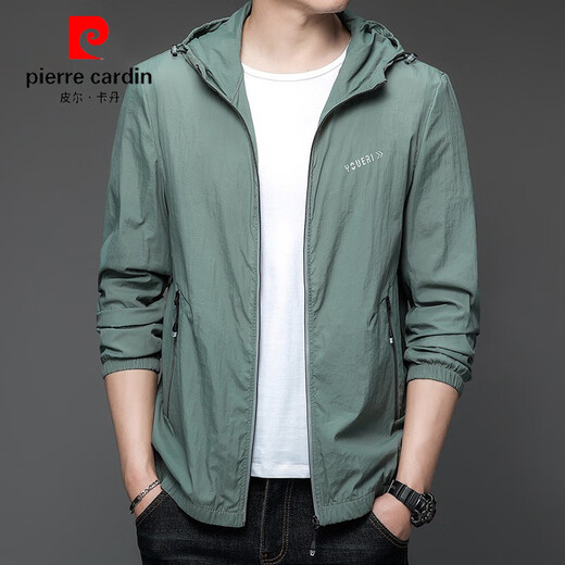Pierre Cardin 2025 Nouveaux vêtements de protection solaire Men's Men's Summer Thin Outdoor Ice Silk Hooded UV Sun Protection Veste Trend N9928 Mist Blue M 170 105-120Jin [Jin est égal à 0,5 kg]