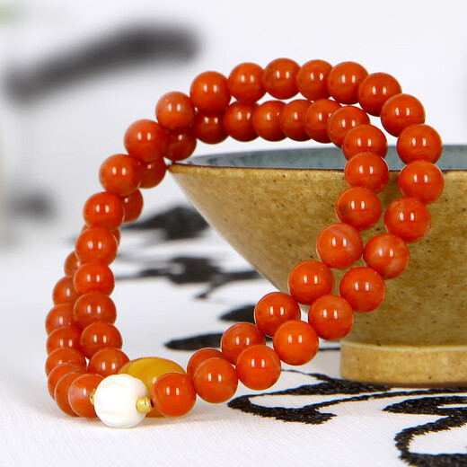 Mingpo Shijia Natural South Red Bracelet Women's Multiple Circles Two Circles Beeswax Bracelet Agate Transfer Jewelry Authentic Birthday Gift for Girlfriend