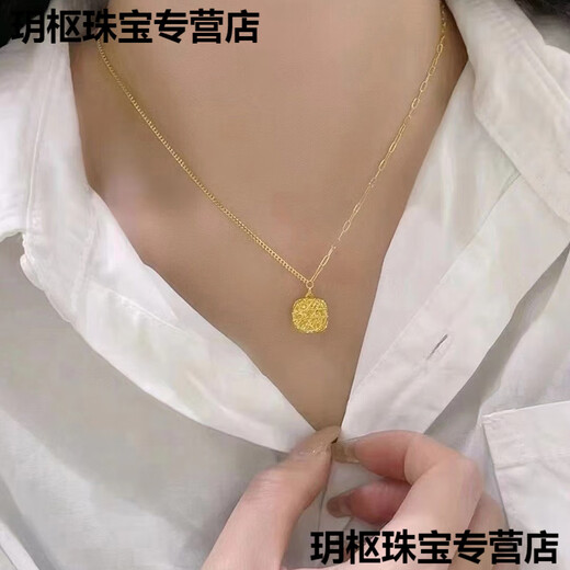 KZD sand gold brushed sugar cube pendant gold quality flash necklace gold plated niche fashion 45cm