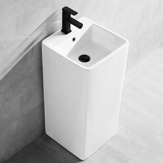 KOHLER Square column wash basin simple ceramic joint column basin bathroom vertical small wash 829 basin + black single cold faucet + ceramic drain