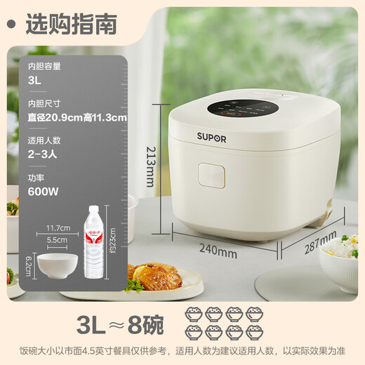 Supor (Supor) Cuideur à riz cuiseur de riz 3l Blue Diamond épaisse de bouilloire intérieure 2-3 personnes Menu de cuisine en un clic