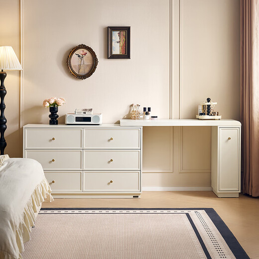 Quanyou Home French Cream Style Retractable Dressing Table Cabinet Integrated Bedroom Dressing Table Office Study Desk Storage Cabinet