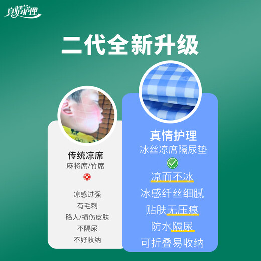 真情护理隔尿垫成人防水隔尿垫大尺寸老人用可洗反复用加厚防水防尿床单 【夏季凉席款】蓝白格90*200cm