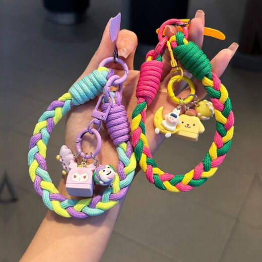 Youmipa cute ins mobile phone lanyard short hand-held woven wrist pendant durable cartoon hanging chain strong mobile phone chain black kulomi + woven bracelet black and white grid black card strip small black rope