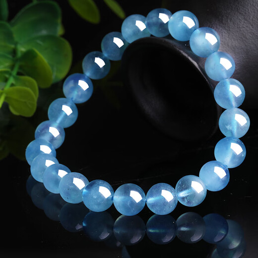 石玥珠宝8-9mm精品海蓝宝石手串本命年转运珠天然水晶手链男女士款礼物