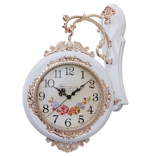 Double-sided wall clock European style double-sided wall clock living room fashion European creative clock two-sided quartz clock modern simple 9889 white