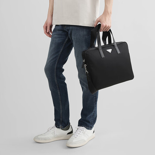 PRADA Men's Re-Nylon Regenerated Nylon Handbag Shoulder Crossbody Bag Briefcase Men's Bag 2VE368 2DMH F0002 V XOM Black Triangle Logo