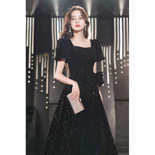 Densentu piano dress for female art exam high school students black dinner party temperament high-end light luxury niche French adult ceremony host black 1 strap L