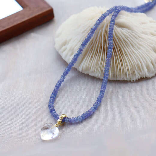 Huaiyin natural tanzanite necklace women's clavicle chain simple style jewelry gift for girlfriend and best friend birthday gift white crystal love pendant