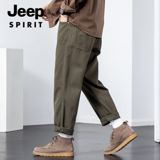 JEEP SPIRIT吉普休闲裤男士宽松潮牌秋冬新款工装长裤纯棉美式直筒裤春秋男裤 JEEPL1098-军绿 M 适合100-125斤