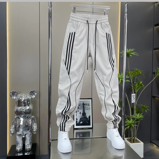 Feidi Sen Meng's pants for men's summer thin striped casual harem pants for boys loose and trendy versatile ties for men 683 off-white (summer thin style) 30 (recommended 105-120Jin [Jin equals 0.5 kg])